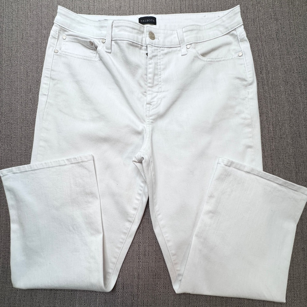 Talbots Womens White Crop Flare Jean Size 14 High Rise Stretch Denim Pants